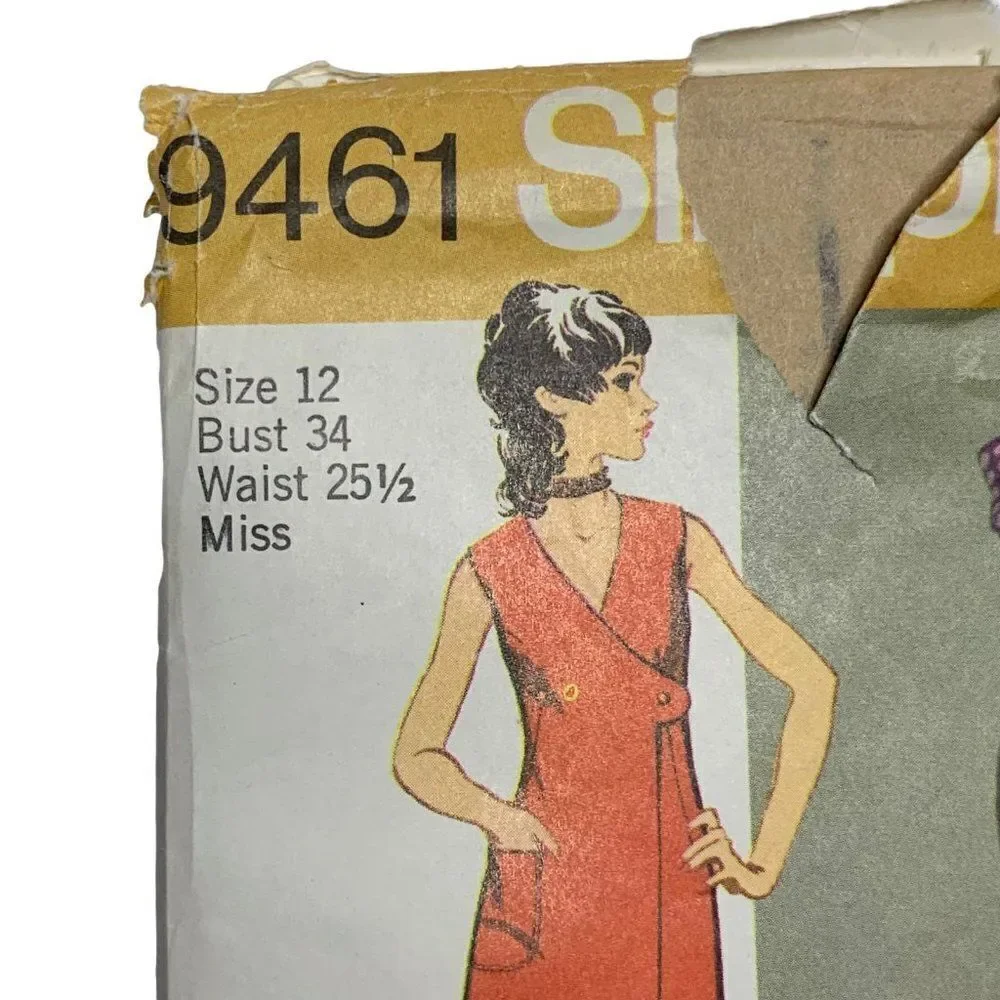 Vintage 70s Simplicity 9461 Pattern Misses 8-18 Mod Dress Tunic Pants Uncut